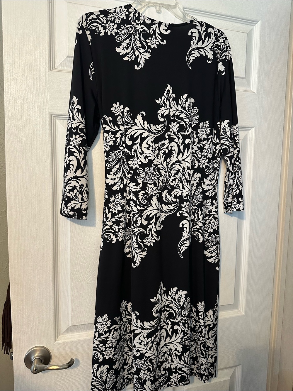 INC International Concepts Black and White Floral Faux-Wrap Midi Dress - Picture 3 of 3